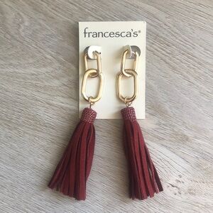 Francesca’s Leather Tassel & Gold Drop Earrings NWT